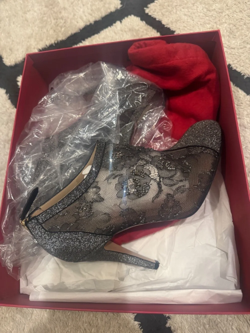 Striking Never-worn Valentino Garavani Swarovski Crystals Lace Booties